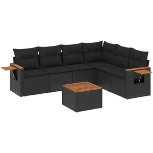 vidaXL Salon de jardin 7 pcs avec coussins noir résine tressée pas cher