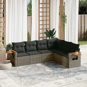 vidaXL Salon de jardin 6 pcs avec coussins gris résine tressée pas cher