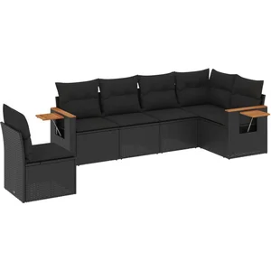 vidaXL Salon de jardin 6 pcs avec coussins noir résine tressée pas cher