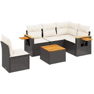 vidaXL Salon de jardin 6 pcs avec coussins noir résine tressée pas cher