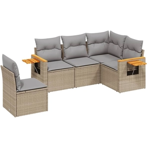 vidaXL Salon de jardin avec coussins 5 pcs beige résine tressée pas cher