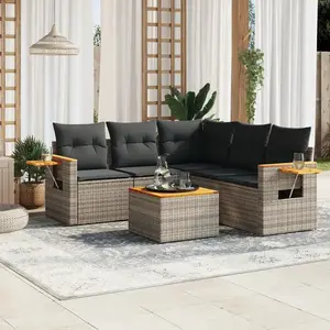 vidaXL Salon de jardin 6 pcs avec coussins gris résine tressée pas cher