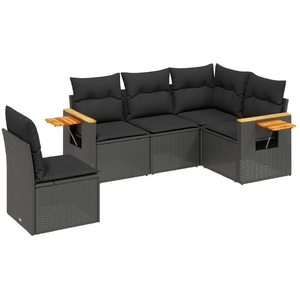 vidaXL Salon de jardin 5 pcs avec coussins noir résine tressée pas cher