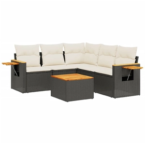 vidaXL Salon de jardin 6 pcs avec coussins noir résine tressée pas cher