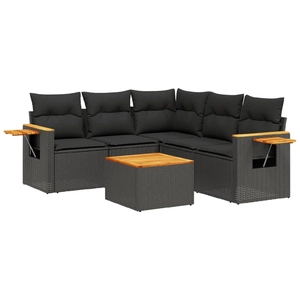 vidaXL Salon de jardin 5 pcs avec coussins noir résine tressée pas cher