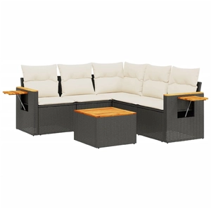 vidaXL Salon de jardin 5 pcs avec coussins noir résine tressée pas cher
