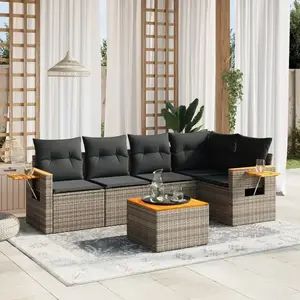 vidaXL Salon de jardin 6 pcs avec coussins gris résine tressée pas cher