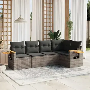 vidaXL Salon de jardin 5 pcs avec coussins gris résine tressée pas cher
