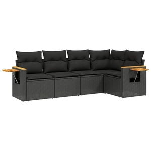 vidaXL Salon de jardin 6 pcs avec coussins noir résine tressée pas cher