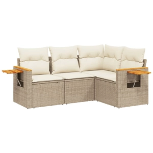 vidaXL Salon de jardin avec coussins 4 pcs beige résine tressée pas cher