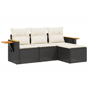vidaXL Salon de jardin 4 pcs avec coussins noir résine tressée pas cher