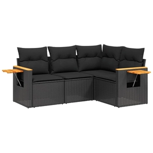 vidaXL Salon de jardin 5 pcs avec coussins noir résine tressée pas cher