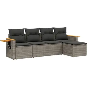 vidaXL Salon de jardin 5 pcs avec coussins gris résine tressée pas cher