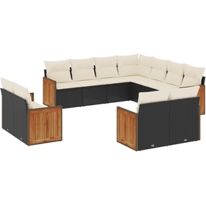 vidaXL Salon de jardin 11 pcs avec coussins noir résine tressée pas cher