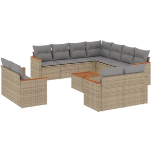 vidaXL Salon de jardin 11 pcs avec coussins beige résine tressée pas cher