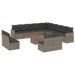 vidaXL Salon de jardin avec coussins 14 pcs gris résine tressée pas cher