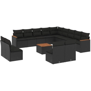 vidaXL Salon de jardin avec coussins 14 pcs noir résine tressée pas cher