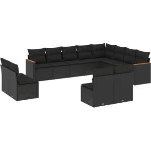 vidaXL Salon de jardin 12 pcs avec coussins noir résine tressée pas cher