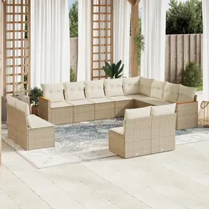 vidaXL Salon de jardin avec coussins 12 pcs beige résine tressée pas cher