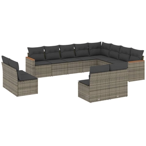 vidaXL Salon de jardin avec coussins 12 pcs gris résine tressée pas cher