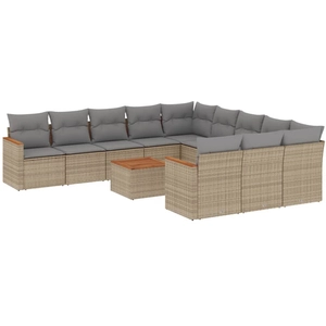 vidaXL Salon de jardin avec coussins 12 pcs beige résine tressée pas cher