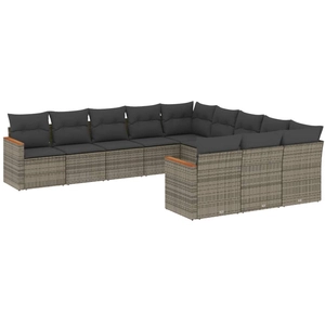 vidaXL Salon de jardin avec coussins 12 pcs gris résine tressée pas cher