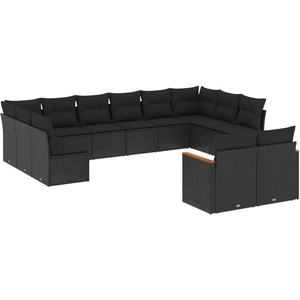 vidaXL Salon de jardin 12 pcs avec coussins noir résine tressée pas cher