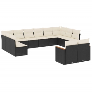 vidaXL Salon de jardin 12 pcs avec coussins noir résine tressée pas cher