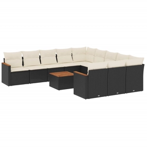 vidaXL Salon de jardin 12 pcs avec coussins noir résine tressée pas cher