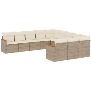 vidaXL Salon de jardin 11 pcs avec coussins beige résine tressée pas cher