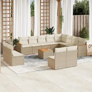 vidaXL Salon de jardin avec coussins 13 pcs beige résine tressée pas cher