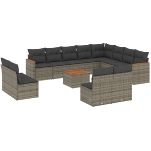 vidaXL Salon de jardin avec coussins 13 pcs gris résine tressée pas cher
