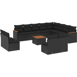 vidaXL Salon de jardin avec coussins 13 pcs noir résine tressée pas cher