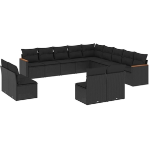 vidaXL Salon de jardin avec coussins 13 pcs noir résine tressée pas cher