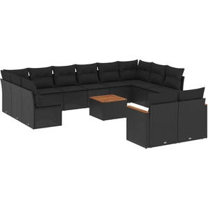 vidaXL Salon de jardin avec coussins 13 pcs noir résine tressée pas cher