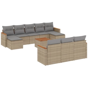 vidaXL Salon de jardin avec coussins 10 pcs beige résine tressée pas cher