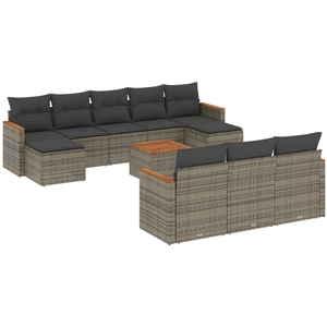 vidaXL Salon de jardin avec coussins 10 pcs gris résine tressée pas cher