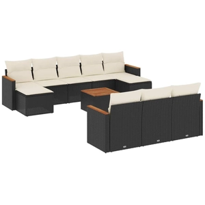 vidaXL Salon de jardin 11 pcs avec coussins noir résine tressée pas cher