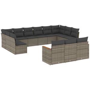 vidaXL Salon de jardin avec coussins 13 pcs gris résine tressée pas cher
