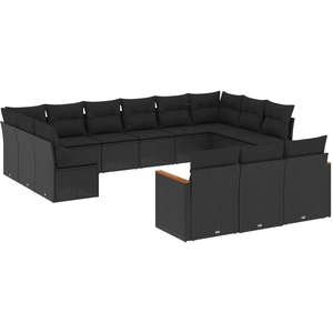 vidaXL Salon de jardin avec coussins 13 pcs noir résine tressée pas cher