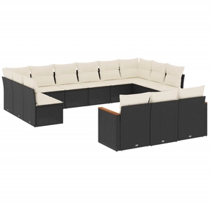 vidaXL Salon de jardin avec coussins 14 pcs noir résine tressée pas cher