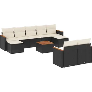 vidaXL Salon de jardin 10 pcs avec coussins noir résine tressée pas cher