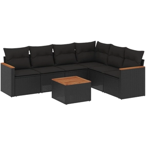 vidaXL Salon de jardin 6 pcs avec coussins noir résine tressée pas cher