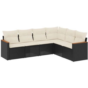 vidaXL Salon de jardin 6 pcs avec coussins noir résine tressée pas cher