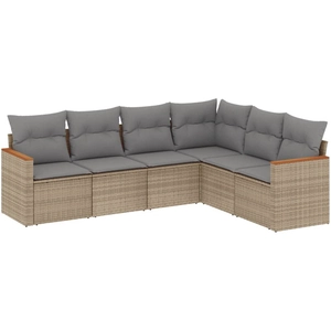 vidaXL Salon de jardin avec coussins 6 pcs beige résine tressée pas cher