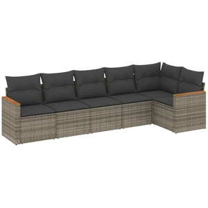 vidaXL Salon de jardin 6 pcs avec coussins gris résine tressée pas cher
