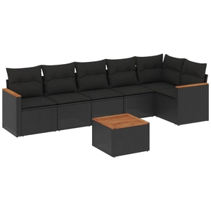 vidaXL Salon de jardin 6 pcs avec coussins noir résine tressée pas cher