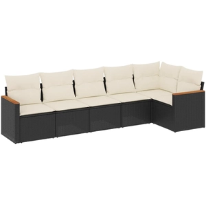 vidaXL Salon de jardin 7 pcs avec coussins noir résine tressée pas cher