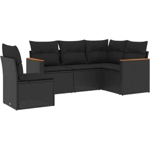 vidaXL Salon de jardin 5 pcs avec coussins noir résine tressée pas cher