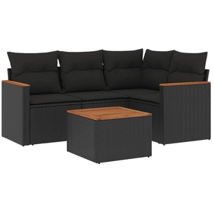 vidaXL Salon de jardin 5 pcs avec coussins noir résine tressée pas cher